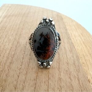 Vintage Agate Stone Silver Ring